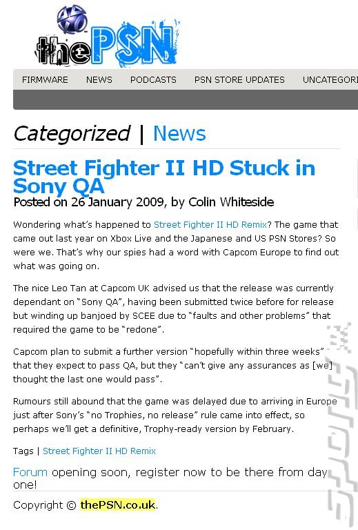 Street Fighter II HD Sony Problems a "Fabrication" News image