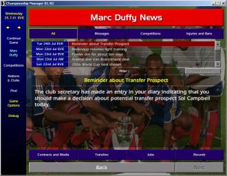 Championship Manager Season 01/02 - PC Screen