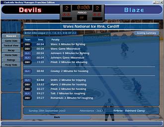 NHL Eastside Hockey Manager - PC Screen