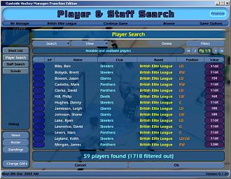 NHL Eastside Hockey Manager - PC Screen