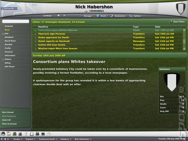 Football Manager 2007 - PC Screen