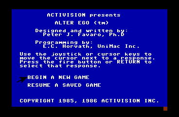 Alter Ego - C64 Screen