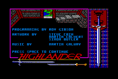 Highlander - C64 Screen